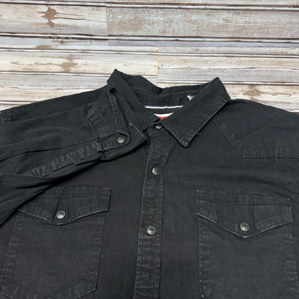 Wrangler Western Shirt Men 3XL Black Long Sleeve Pearl Snap Denim Workwear